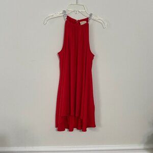 Michael Kors Halter Style Red Top with Silver Chain Shoulder Straps